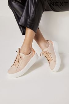 Nude Lace Up Signature Forever Comfort® Leather Wedge Trainers (D04438) | CHF 64