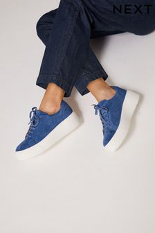 Cobalt Blue Lace Up Signature Forever Comfort® Leather Chunky Wedge Platform Trainers (D04439) | €34.50