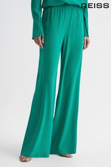 Reiss Green Jemma Silk Wide Leg Trousers (D04887) | €425