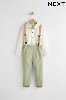Verde - Set elegant 4 piese body cu cămașă, pantaloni, bretele și papion pentru bebeluși (0 luni - 2 ani) (D04892) | 199 LEI - 215 LEI