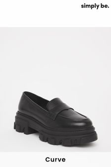 Simply Be Messina Wide Black Loafers (D06231) | 52 €