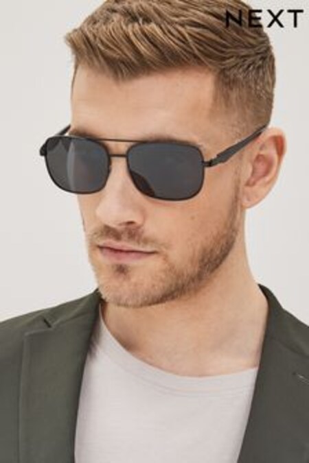 Čierna - Square Pilot Polarised Sunglasses (D06278) | €14