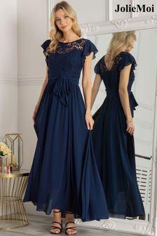 Jolie Moi Blue Crochet Lace Bodice Maxi Dress (D06298) | €37
