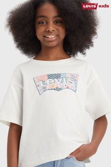 Levi's® Cropped Patchwork Batwing Logo White T-Shirt (D06314) | $37 - $43