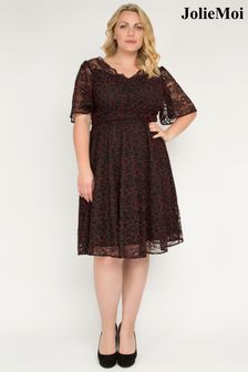 Jolie Moi Red Flare Sleeved Lace Midi Dress (D06348) | €85