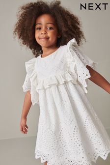 Cream Cotton Broderie Ruffle Dress (3-16yrs) (D06353) | €34 - €39