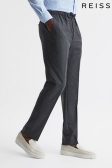 Reiss Charcoal Elford Slim Fit Wool Elasticated Waist Trousers (D06517) | AED994