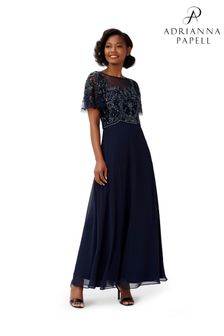 Adrianna Papell Modré korálkové šifónové šaty (D06683) | €306