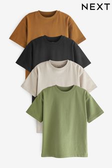 Jasnobrązowy / zielony khaki - Zestaw 4 koszulek o luźnym kroju (3-16 lat) (D06694) | 118 zł - 207 zł
