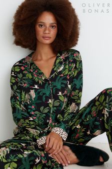 Oliver Bonas Black Botanical Leopard Print Shirt And Trousers Pyjama Set (D06807) | 93 €