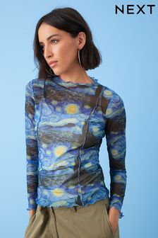 APOH Vincent Van Gogh Blue Starry Night Long Sleeve Mesh Top (D07024) | $37