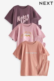 Pink/Purple Slogan Jogger Pyjamas 3 Pack (3-16yrs) (D07077) | 31 € - 42 €