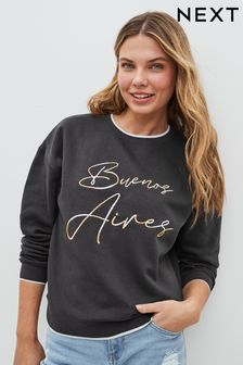 Charcoal Grey Buenos Aires Graphic Sweatshirt (D07088) | SGD 35
