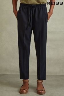 Reiss Navy Hailey Petite Tapered Pull On Trousers (D07110) | $173