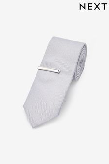 Silbergrau - Slim - Strukturierte Krawatte und Krawattennadel (D07233) | 18 €
