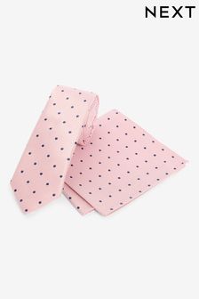 Pink Polka Dot Slim Tie And Pocket Square Set (D07312) | $24