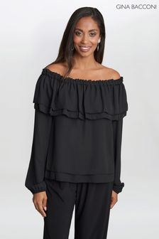 Gina Bacconi Tamora Black Blouse With Tiered Elastic Neckline (D07475) | 87 €