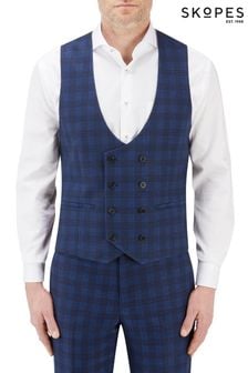 Skopes Felix Blue Check Double Breasted Suit Waistcoat (D07627) | LEI 328
