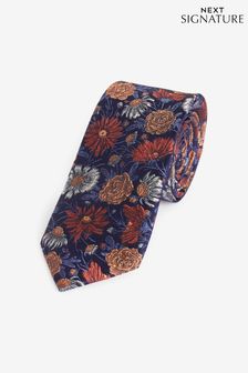 Granatowo-rdzawo-brązowy w motywy kwiatowe - Krawat Signature (D07644) | 110 zł