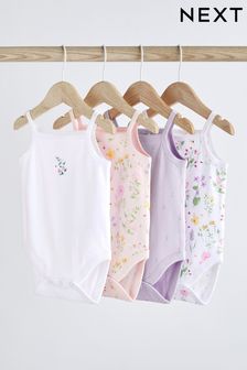 Pink Baby Strappy Vest Bodysuits 4 Pack (D07771) | 61 zł - 71 zł