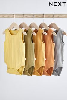 Muted Rib Baby Vest Bodysuits 5 Pack (D07858) | $33 - $42