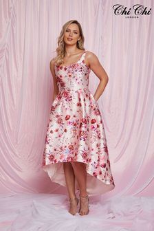 Chi Chi London Pink Cami Floral Dip Hem Dress (D07886) | AED499