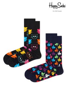 Happy Socks Klassische Socken mit Katzendesign im 2er-Pack, Schwarz (D07976) | 13 €