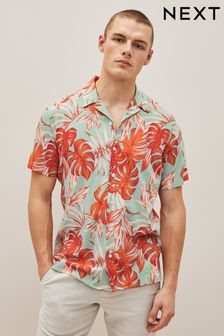 Coral Pink Hawaiian Printed Short Sleeve Shirt (D08076) | €26