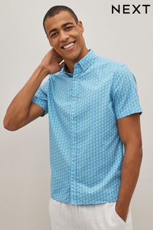 Blue Printed Short Sleeve Shirt (D08079) | 21 €