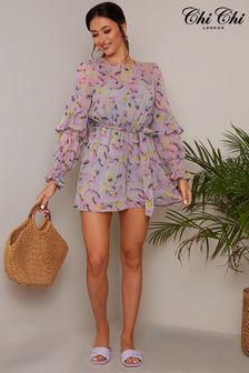 Chi Chi London Long Sleeve Floral Playsuit