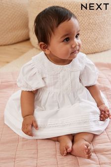 White Woven Collared Prom Dress (0mths-2yrs) (D08447) | €28 - €30