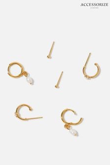 Z by Accessorize Cream Gold Plated Pearl Earrings Set (D08632) | €25