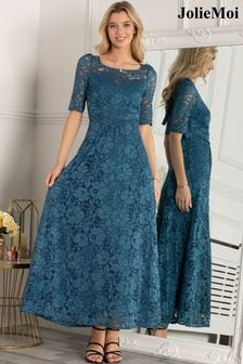 Синий платье макси с рукавами-локтями Jolie Moi Кружево (D08672) | €49
