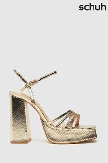 Schuh Gold Skylar Snake Effect Square Toe Sandals (D08953) | AED222