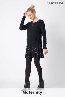 Črn pulover za nosečnice in doječe mamice z nabranim robom Seraphine (D09072) | €79