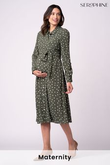 Seraphine Green Maternity And Nursing Midi Wrap Shirt Dress With Slits (D09073) | 115 €