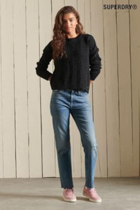 Superdry Black Dropped Shoulder Cable Knit Crew Neck Jumper (D09134) | 60 €