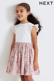 Rose/blanc motif floral - Robe jupe (3-16 ans) (D09294) | €21 - €28