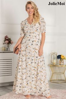 Кремовое платье макси с открытой спиной и рукавами-буфами Jolie Moi (D09348) | €42
