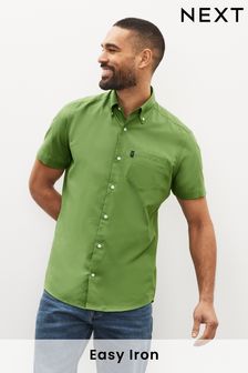 Zielony - Obcisła, z krótkim rękawem - Zapinana koszula Oxford Easy Iron (D09357) | 85 zł