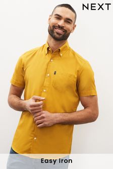 Yellow Mustard Slim Fit Short Sleeve Easy Iron Button Down Oxford Shirt (D09358) | €11.50