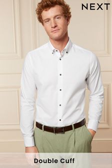 White/Green Button Slim Fit Double Cuff Trimmed Shirt (D09742) | €21.50