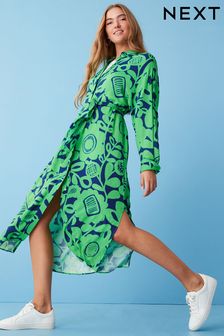藍色/綠色印花 - Scion大型花卉過膝連身裙 (D09794) | NT$1,650