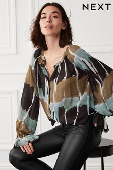 Granatowy barwiony - Sheer Long Sleeve Blouse With Hardware Buttons (D09820) | 103 zł