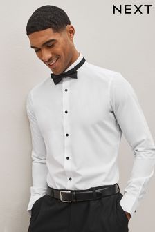 White Skinny Fit Single Cuff Dress Shirt and Bow Tie Set (D09823) | €37