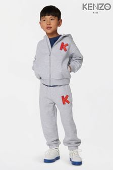 Sweat à capuche zippé avec logo K gris Kenzo enfant (D09943) | €75 - €93