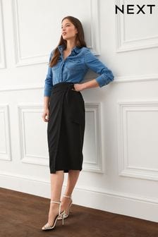 Black Pleat Front Midi Wrap Skirt (D09949) | €21