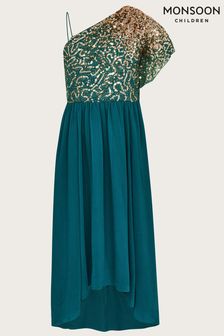 Monsoon Blue Mara One-Shoulder Flutter Sleeve Prom Dress (D10102) | DKK516 - DKK562