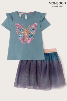 Modrá súprava s topom s motýľom a disko sukňa Monsoon (D10108) | €40 - €44
