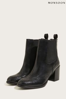 Monsoon Black Classic Leather Heeled Brogue Boots (D10209) | 117 €